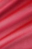 Macacão solto casual rosa vermelho patchwork sólido com gola redonda