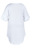 Белые повседневные однотонные лоскутные асимметричные прямые платья больших размеров с круглым вырезом и круглым вырезом