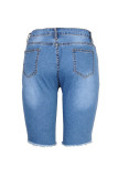 Blauwe mode casual jeans met gescheurde patchwork en grote maten