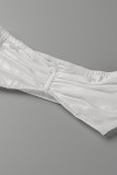Witte sexy effen bandage patchwork vouw met strik strapless mouwloze twee stukken