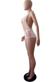 Розовый модный сексуальный однотонный купальник с вырезом на спине (без набивки)
