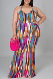 Färg Sexig Casual randigt tryck bandage Backless Spaghetti Strap Plus Size Jumpsuits