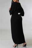 Черное модное повседневное однотонное платье в стиле пэчворк с V-образным вырезом неправильной формы