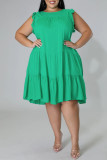 Green Casual Solid Patchwork O Neck A Line Plus Size Dresses