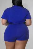 Blue Casual Solid Patchwork Zipper Plus Size Two Pieces