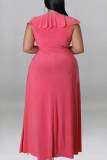 ピンクのセクシーなソリッド包帯くり抜かれたパッチワークフラウンススリットストレートプラスサイズのドレス