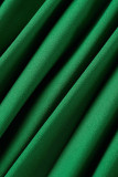 Groene elegante effen patchwork vouw asymmetrische kraag A-lijn jurken