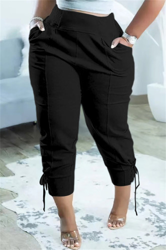 Pantalon taille haute noir mode décontracté solide basique régulier