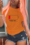 Camisetas básicas con cuello redondo y estampado casual de moda naranja