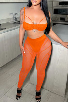 Оранжевый модный сексуальный однотонный пэчворк с прозрачным вырезом на спине на тонких бретельках без рукавов из двух частей