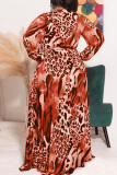 Vestidos Ginger Casual Print Leopard Frenulum V Neck Straight Plus Size