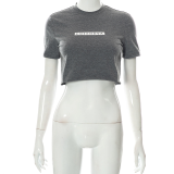 T-shirts à col rond et dos nu à imprimé mode gris