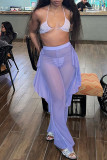 Фиолетовый модный сексуальный однотонный пэчворк с прозрачным вырезом на спине на тонких бретелях без рукавов из двух частей