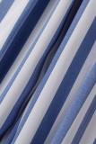 Macacão regular azul casual estampado listrado patchwork sem alças