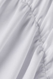 Robe blanche Sexy à bandes solides, ajourée, Patchwork, col licou, jupe une étape
