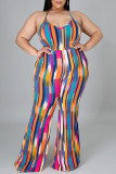 Kleur Sexy Casual Gestreepte Print Bandage Backless Spaghetti Band Plus Size Jumpsuits