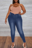 Mellanblå Mode Casual Solid Patchwork Plus Size Jeans