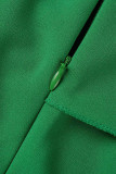 Grön Elegant Solid Patchwork Vik Asymmetrisk Krage A Line Klänningar