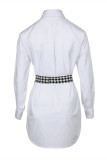 Черно-белое модное повседневное платье-рубашка с отложным воротником и принтом в стиле пэчворк