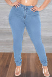 Donkerblauwe mode casual effen patchwork jeans met grote maten