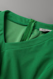 Green Elegant Solid Patchwork Fold Asymmetrical Collar A Line Dresses