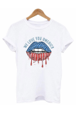 Red White Fashion Street Print Lips Printed Patchwork O Neck T-Shirts