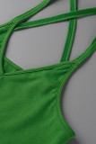 Due pezzi senza maniche con cinturino per spaghetti patchwork solido casual verde fluorescente