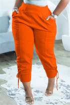 Pantalon taille haute orange mode décontracté solide basique régulier
