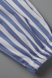 Combinaisons casual rayé imprimé patchwork fermeture éclair sans bretelles régulier bleu