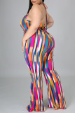 Färg Sexig Casual randigt tryck bandage Backless Spaghetti Strap Plus Size Jumpsuits
