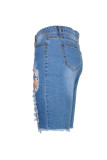 Blaue, modische, lässige, zerrissene Patchwork-Jeans in Übergröße