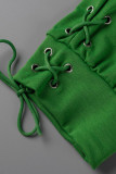 Флуоресцентно-зеленый Повседневный Однотонный Пэчворк На тонких бретельках Без рукавов Из двух частей