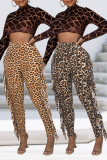 Lápis de cintura alta com estampa de leopardo sexy com borla de leopardo e calcinha com estampa completa