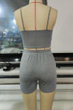 Grey Sexy Solid Patchwork Spaghetti Strap Sleeveless Two Pieces