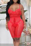 Красное арбузное сексуальное однотонное прозрачное женское белье в стиле пэчворк на День святого Валентина