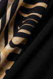 Robes de jupe en une étape à col rond en patchwork d'impression élégante décontractée noire