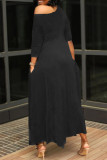 Black Fashion Casual Letter Print Basic schuine kraag onregelmatige jurk