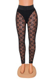 Black Fashion Sexy Solid Patchwork See-through Skinny High Waist Pencil Trousers