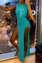 Светло-зеленое сексуальное платье с высоким вырезом и высоким вырезом Нерегулярные платья Платья