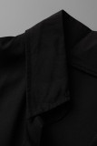 Tops noirs décontractés à col rabattu avec boucle en patchwork uni