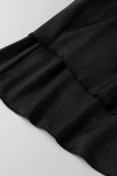 Black Fashion Sportswear Solid Patchwork Spaghetti Strap Sleeveless Two Pieces