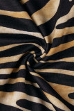 Robes de jupe en une étape à col rond en patchwork d'impression élégante décontractée noire