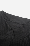 Black Fashion Street Solid Frenulum Backless Slit Turndown Collar Wrapped Skirt Dresses