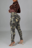 Cinza moda estampa de camuflagem com borla e cintura alta lápis com estampa completa