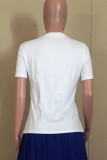 ホワイトファッションカジュアルプリントベーシックOネックTシャツ