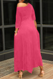 ブルゴーニュファッションカジュアルレタープリントベーシック斜め襟不規則なドレス