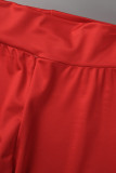 Bandagem vermelha moda casual estampa decote em v manga longa duas peças