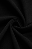 Черный модный повседневный однотонный базовый воротник на молнии с коротким рукавом из двух частей