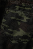 Camouflage Fashion Casual Camouflage Print Ripped High Waist Regular Denim Shorts