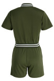 Army Green Fashion Casual Solid Patchwork O Neck Short Sleeve Two Pieces